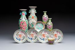 A group of 10 Chinese famille rose wares for the Straits or Peranakan market, various marks, 19/20th