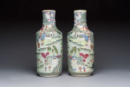 A pair of fine Chinese famille rose 'Ode to the Red Cliff' vases, Hongwu mark, Daoguang