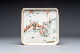 A Chinese famille rose 'Li Tieguai' square tray, 19th C.