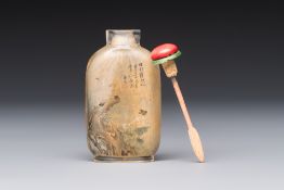 A Chinese inside-painted glass snuff bottle with insects, signed Bi Rongjiu, dated 1899
