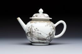 A Chinese export grisaille and gilt-decorated 'European Subject' teapot and cover, Qianlong