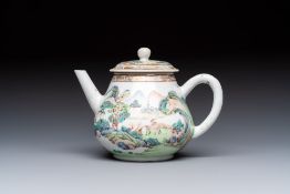 A Chinese famille rose 'Mountainous Landscape' teapot and cover, Yongzheng