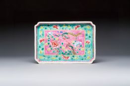 A Chinese famille rose 'Phoenixes and Peonies' tray for the Straits or Peranakan market, 19th C.