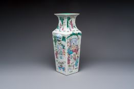 A Chinese famille rose square vase with narrative design, 19th C.