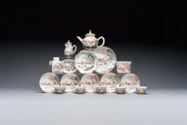 A Chinese famille rose 17-piece 'Deer and Scholars' tea service, Qianlong
