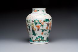 A Chinese famille verte 'Elegant Beauties and Playing Boys' vase, 19th C.
