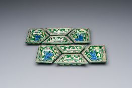 A Chinese verte biscuit eight-piece sweetmeat set with flying horses, 19th C.