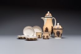 An 8-piece French Creil mochaware coffee service, marked, 19th C.