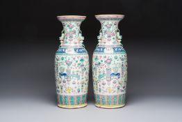A pair of Chinese famille rose 'Antiquities' vases, 19th C.