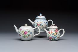 Three Chinese famille rose teapots and covers, Yongzheng/Qianlong