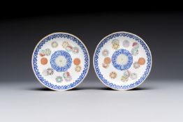 Two Chinese famille rose 'Brocade Ball' saucers, Tongzhi mark and of the period