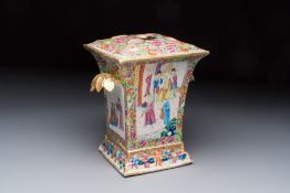 A Chinese Canton famille rose bough pot with narrative design, 19th C.