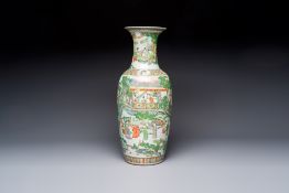A large Chinese famille verte vase with figures in a garden, 19th C.