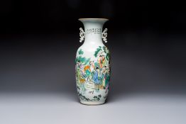 A Chinese famille rose 'Meng Mu San Qian' and 'Antiquities' vase, signed Ye Yichun, dated 1923