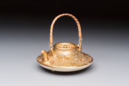 A fine Japanese Satsuma 'Butterflies' teapot and cover, Hattori mark, Meiji, 19th C.