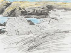 ‡ DONALD MCINTYRE (1923-2009) pencil and crayon on paper - entitled verso 'Anglesey Cliff Study'