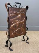 KESWICK SCHOOL STYLE ARTS & CRAFTS COPPER FIRE SCREEN, embossed with a sinuous dragon, in wrought