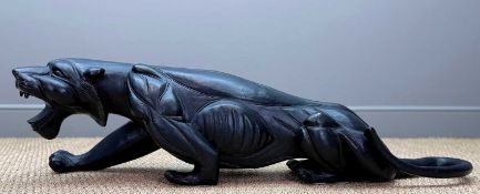 LARGE CARVED EBONISED WOOD JAGUAR, approx. 30 (h) x 30 (d) x 120cms (w) Provenance: private