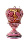 BOHEMIAN DOUBLE OVERLAY RUBY GLASS HOOKAH BASE / NARGILE, for the Turkish market, with tooled