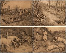 FRANK PATON (1856-1909) set four etchings with marginal vignettes - 'Every Dog has his Day', 'Out of