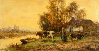 ‡ CORNELIS WOUTER VERSCHUUR (Dutch 1888-1966) oil on canvas - milkmaid or melkmeid collecting milk