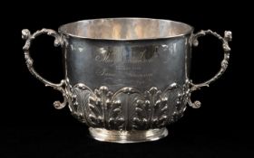 LARGE CHARLES II SILVER PORRINGER, John Austin, London 1681, U-form with lower section chased with a
