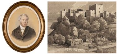 GEORGE COOPER (fl.1920-1940) watercolour - Ludlow Castle; and an oval portrait watercolour of a