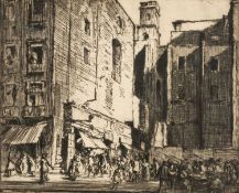 SIR FRANK BRANGWYN (1857-1956) etching - busy street scene with figures, Naples, signed, 22 x