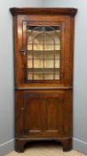 18TH CENTURY WELSH OAK STANDING CORNER CABINET, astragal glazed door, painted interior, base with