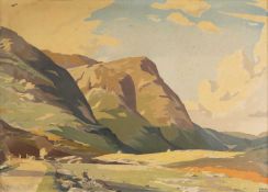 FRANK SHERWIN (1896-1986) lithograph - large mountainous landscape with a shepherd sat in the