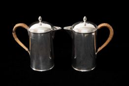 PAIR VICTORIAN SILVER COFFEE POTS, Horace Woodward & Co., London 1897, plain cylindrical form with