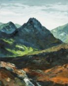 ‡ GWYN ROBERTS oil on canvas - entitled verso 'Tryfan Hydref', signed with initials, fully signed