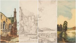 ‡ JAMES PRIDDEY (1916-1980) prints and a drawing - including Quay Hill, Tenby, pencil study of