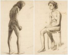 UNKNOWN PARISIAN ARTIST graphite on paper (a pair) - full body nude studies of both man and woman,