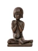 S.A. (20th Century) limited edition (2/9) bronze - seated child clasping hands, signed with initials