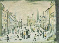 ‡ LAURENCE STEPHEN LOWRY RBA RA (1887-1976) colour lithograph - entitled, 'A Lancashire Village',