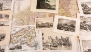 ASSORTED ANTIQUE WELSH PRINTS & MAPS, including Alexander Hogg engravings viz. Caernarvon Castle x2,