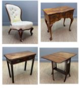 GROUP OF ANTIQUE FURNITURE including, Victorian walnut fireside chair, buttoned upholstery,