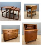 GROUP OF MID-CENTURY FURNITURE including, Meredew-style oak veneer chest of drawers, one drawer base