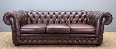 THOMAS LLOYD THREE-SEATER CHESTERFIELD, chocolate brown cowhide, 70 (h) x 215 (w) x 90cms (d)