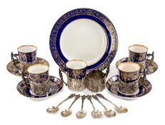 SET SIX VICTORIAN SILVER COFFEE CAN HOLDERS, William Comyns, London 1896, decorated with amorini and