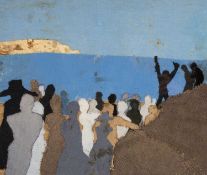 ‡ BIM GIARDELLI (1911-2009) fabric collage - entitled verso 'Welcome to St David', signature to