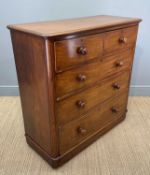 19TH CENTURY MAHOGANY CHEST, two short over three long, bottom drawer floor deep (incorporating