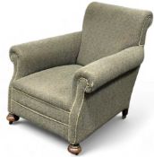 EDWARDIAN UPHOLSTERED EASY CHAIR, on bun feet, 86 (h) x 92 (w) x 68cms (d) Provenance: private