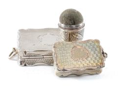 VICTORIAN SILVER VINAIGRETTE, maker C.C., Birmingham 1874, 40 x 30mms; together with a small