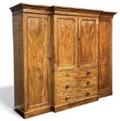 FINE VICTORIAN BREAKFRONT WARDROBE by Heal & Son, London, full-length doors flanking central section