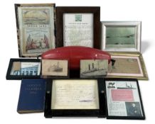VARIOUS NAUTICAL EPHEMERA, some framed, including a Guion line receipt from £11 19s 6d, dated
