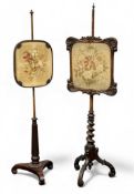 TWO VICTORIAN TRIPOD BASED POLE SCREENS, 154cms (h) the tallest Provenance: private collection