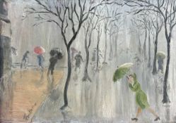 C. FONTAINE oil on board - entitled verso 'Wet Afternoon' on Leicester Galleries Exhibitions of