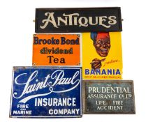 VARIOUS ADVERTISING SIGNS including Brooke Bond Dividend Tea enamelled sign, 35.5 x 24cms;